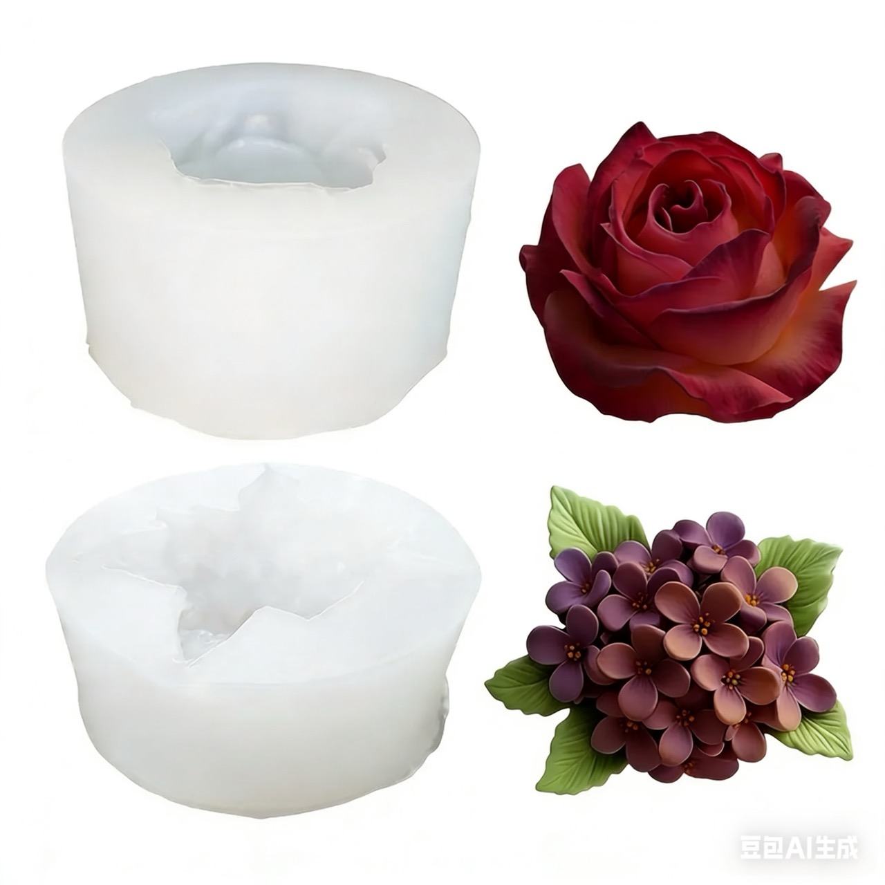 Soap Making Gifts - 2-Piece 3D Rose and Lilac Silicone